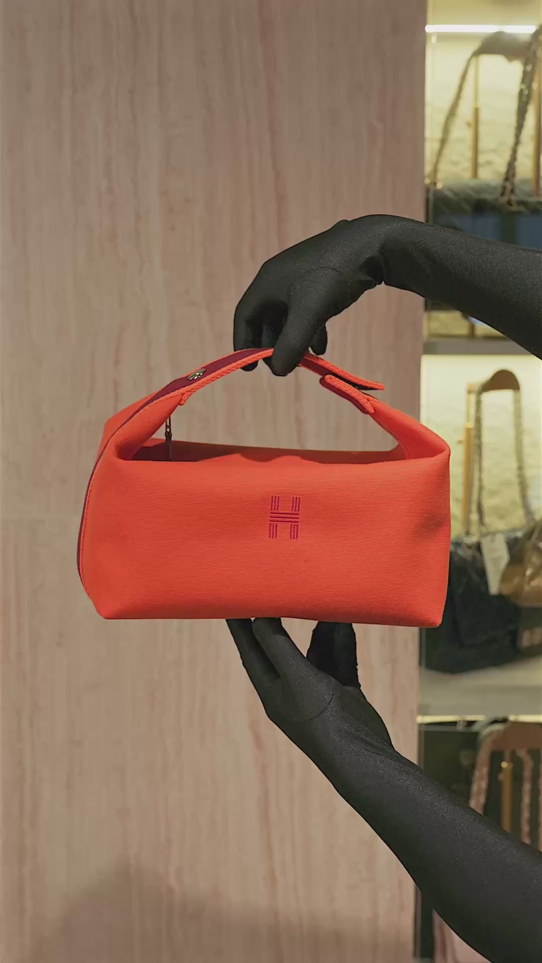 Hermès Bride-a-Brac Large Case in Orange Feu Canvas with Embroidered H Logo