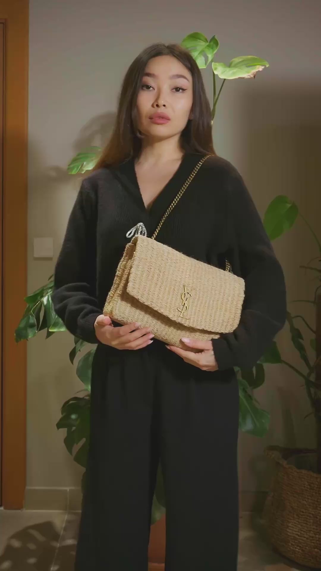 Saint Laurent Kate Medium Raffia Shoulder Bag