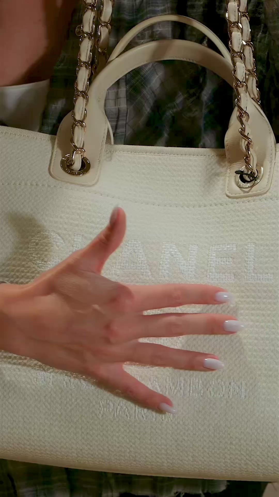 Chanel Deauville Large Tote Bag in White Canvas with Gold-Tone Hardware