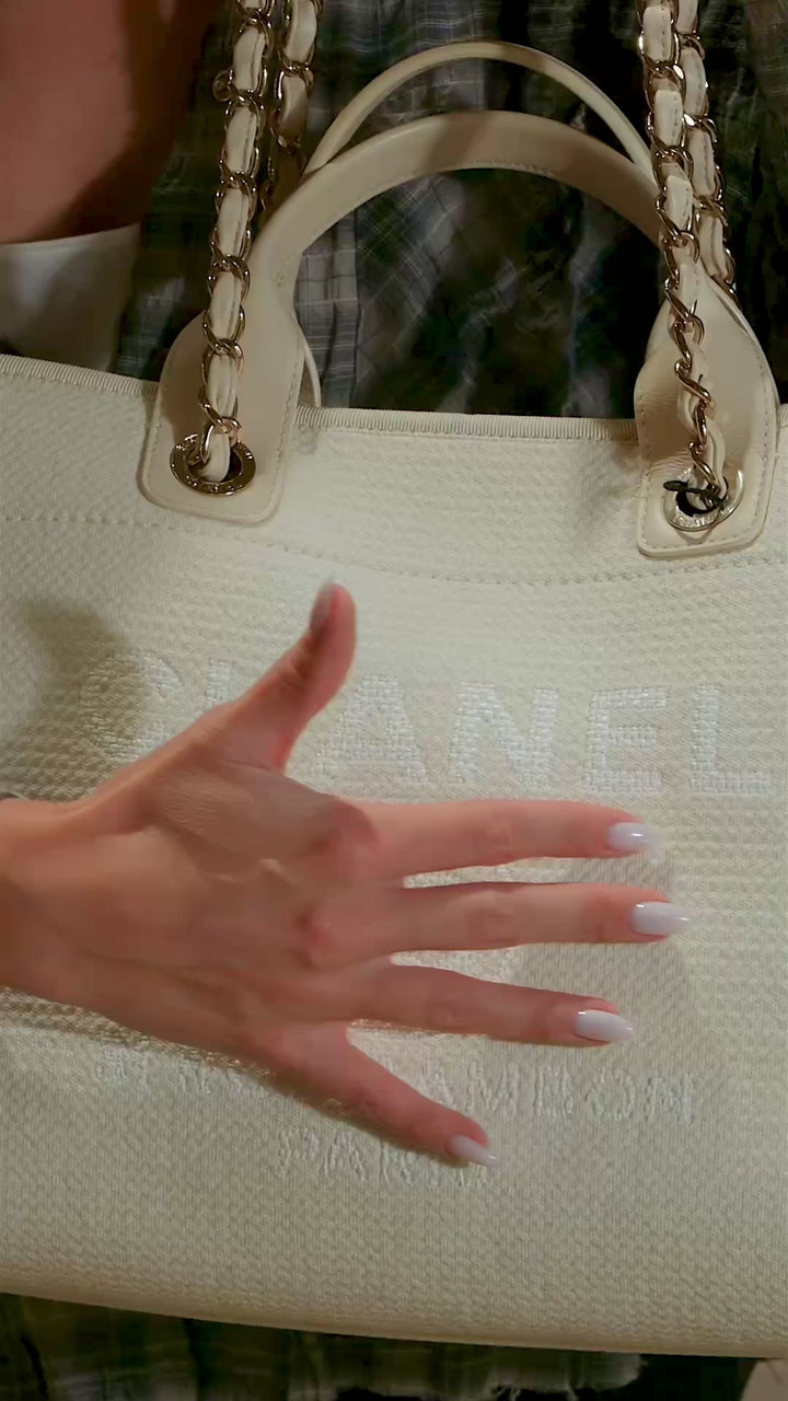 Chanel Deauville Large Tote Bag in White Canvas with Gold-Tone Hardware