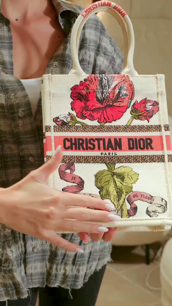 Christian Dior Fleurs Bibliques Embroidery Vertical Book tote bag