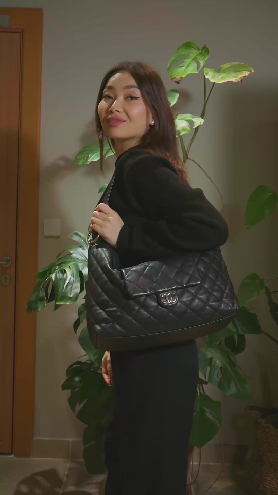 Chanel Black Quilted Lambskin Maxi Hobo Shoulder Bag