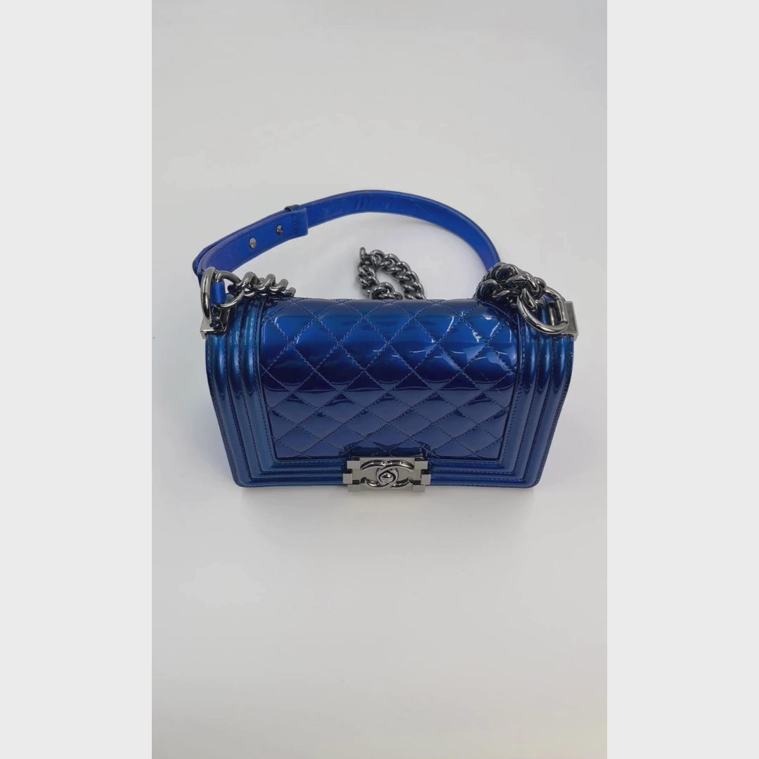 Chanel Boy blue patent shoulder Bag