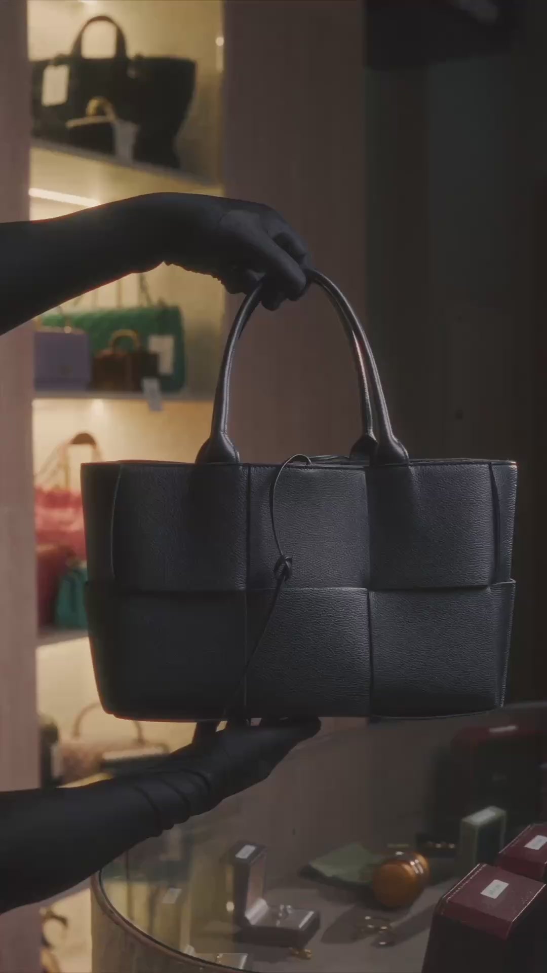 Bottega Veneta Small Arco Tote Bag in Black Intrecciato Leather with Gold Hardware