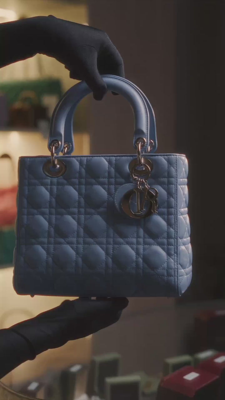 Dior Lady Dior Medium Bag in Blue Cannage Lambskin with Silver Tone Hardware