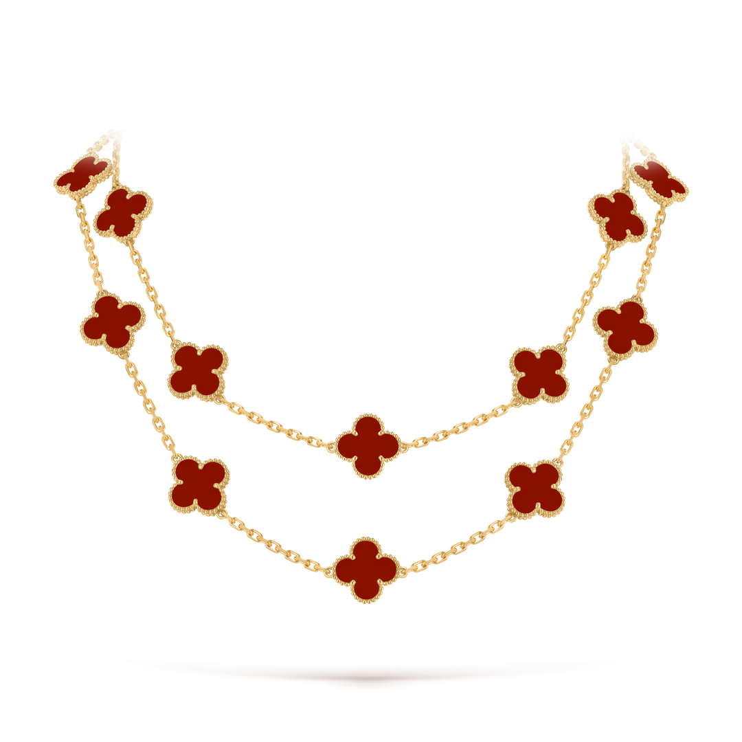 Van Cleef & Arpels Vintage Alhambra 20 Motifs Long Necklace in 18K Yellow Gold with Carnelian
