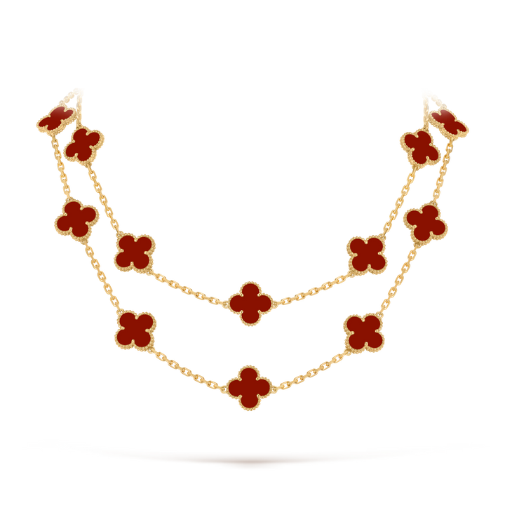 Van Cleef & Arpels Vintage Alhambra 20 Motifs Long Necklace in 18K Yellow Gold with Carnelian