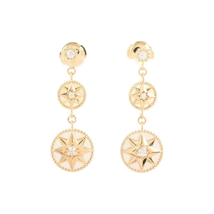 Dior Rose des Vents Piercing Earrings in 18K Yellow Gold with Shell and Diamonds