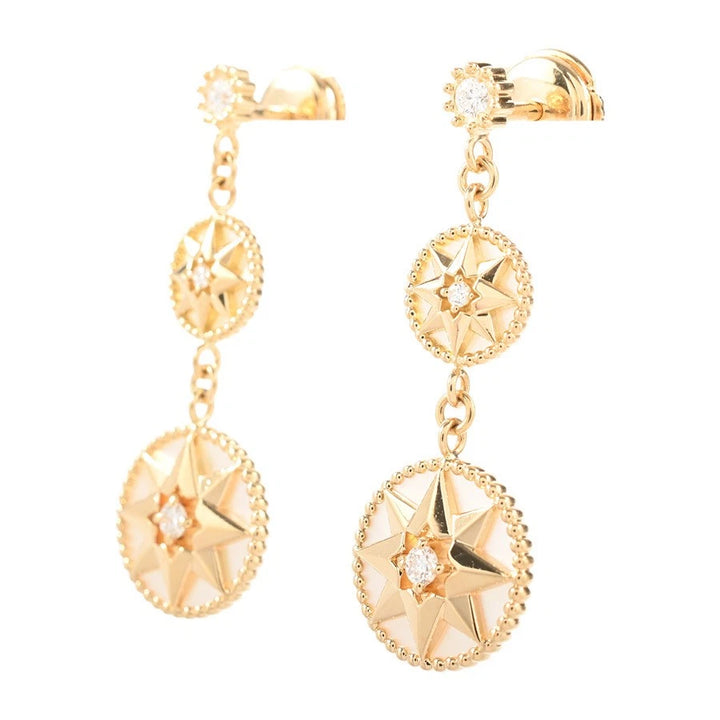 Dior Rose des Vents Piercing Earrings in 18K Yellow Gold with Shell and Diamonds