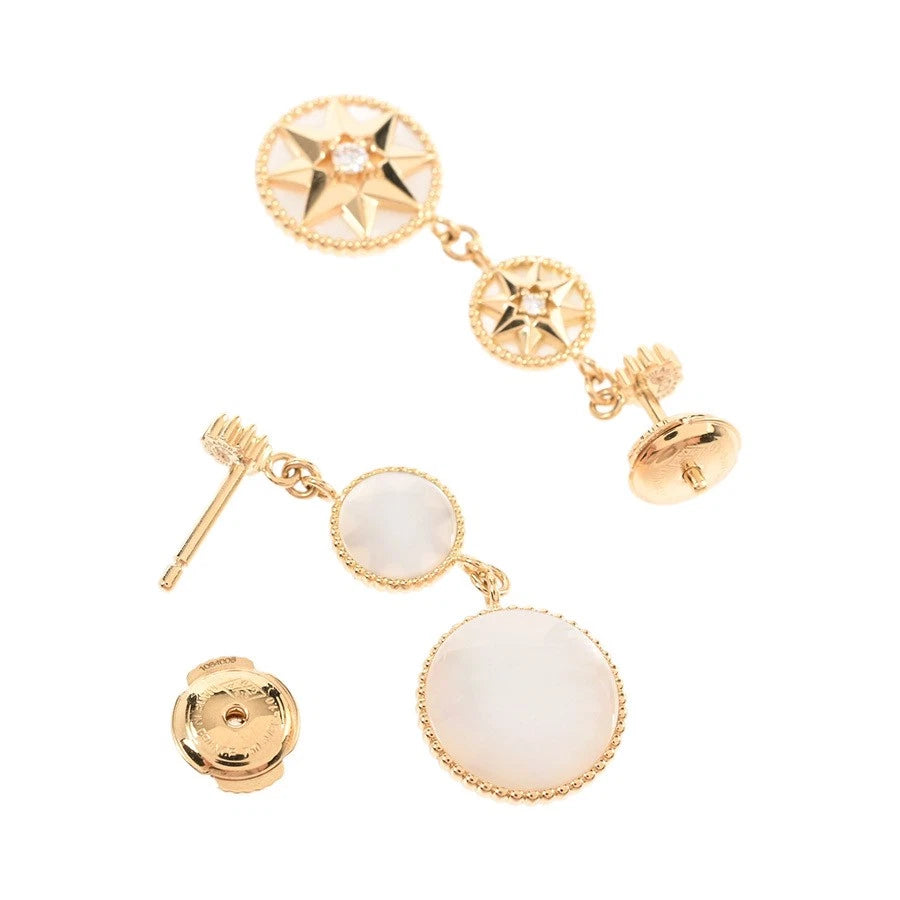 Dior Rose des Vents Piercing Earrings in 18K Yellow Gold with Shell and Diamonds