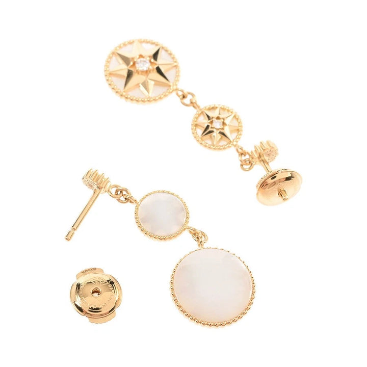 Dior Rose des Vents Piercing Earrings in 18K Yellow Gold with Shell and Diamonds