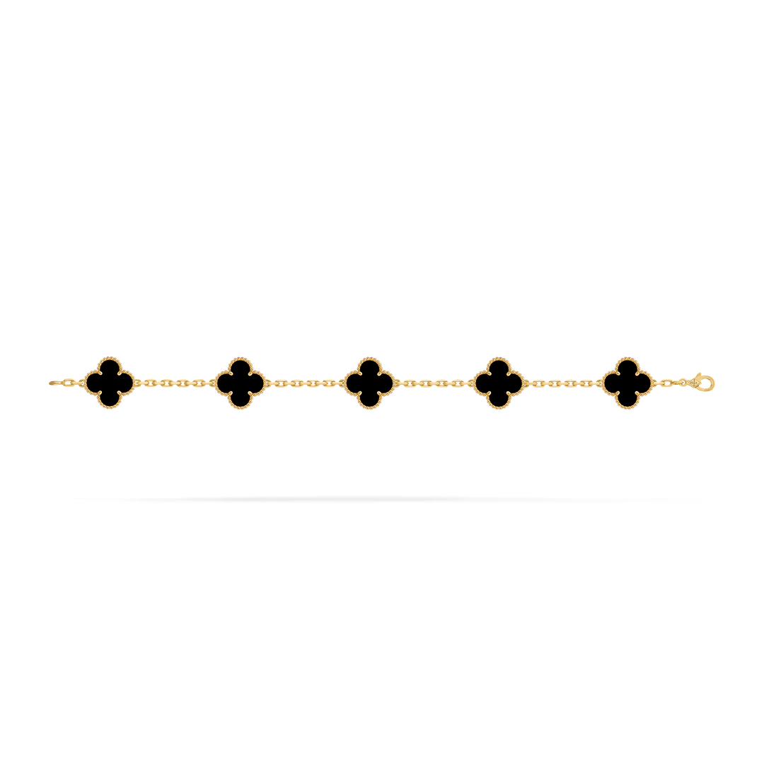 Van Cleef & Arpels Vintage Alhambra 5 Motif Bracelet in 18K Yellow Gold & Onyx
