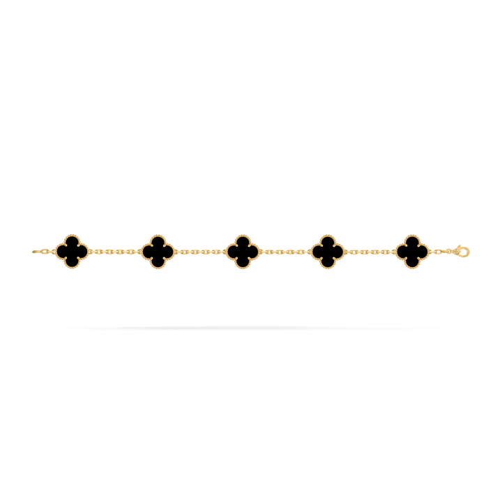 Van Cleef & Arpels Vintage Alhambra 5 Motif Bracelet in 18K Yellow Gold & Onyx