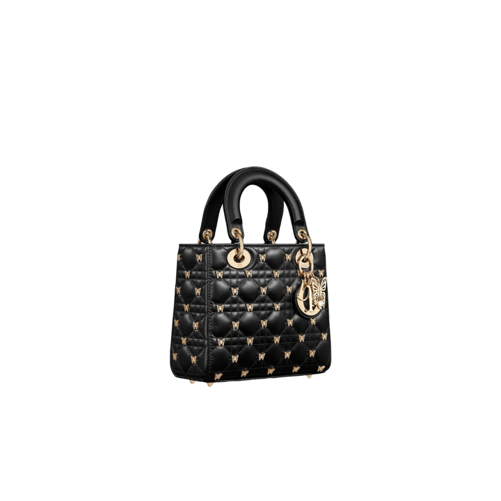 Small Lady Dior Bag Black Cannage Lambskin with Gold-Finish Butterfly - Gemaee UAE