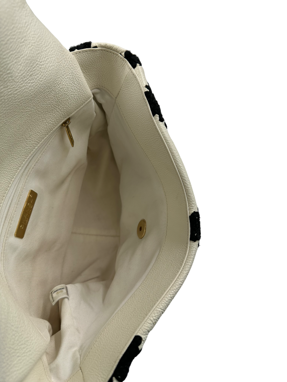 Chanel Calfskin Crochet Medium Chanel 19 Flap White Black Bag - Gemaee  UAE