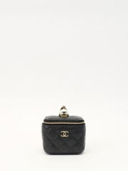 Chanel CC Pearl Mini Vanity Case Black Quilted Caviar Leather with Faux Pearl & Leather Top Handle and Gold-Tone Hardware