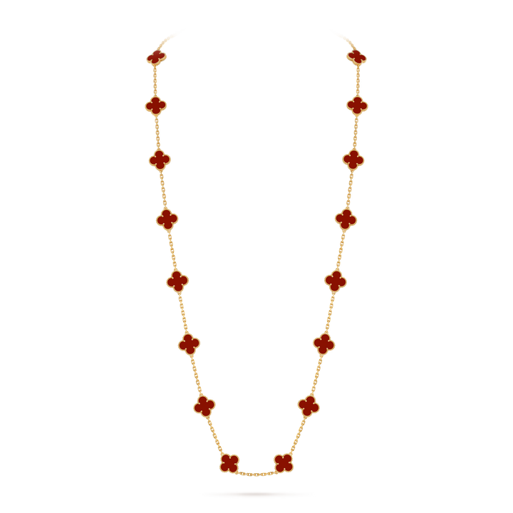 Van Cleef & Arpels Vintage Alhambra 20 Motifs Long Necklace in 18K Yellow Gold with Carnelian