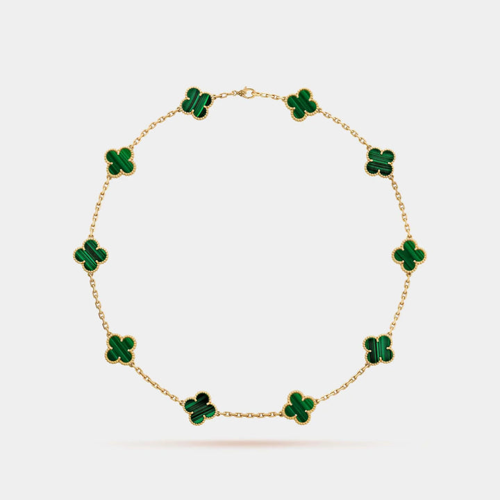 Van Cleef & Arpels Vintage Alhambra Necklace 10 Motifs Yellow Gold Malachite