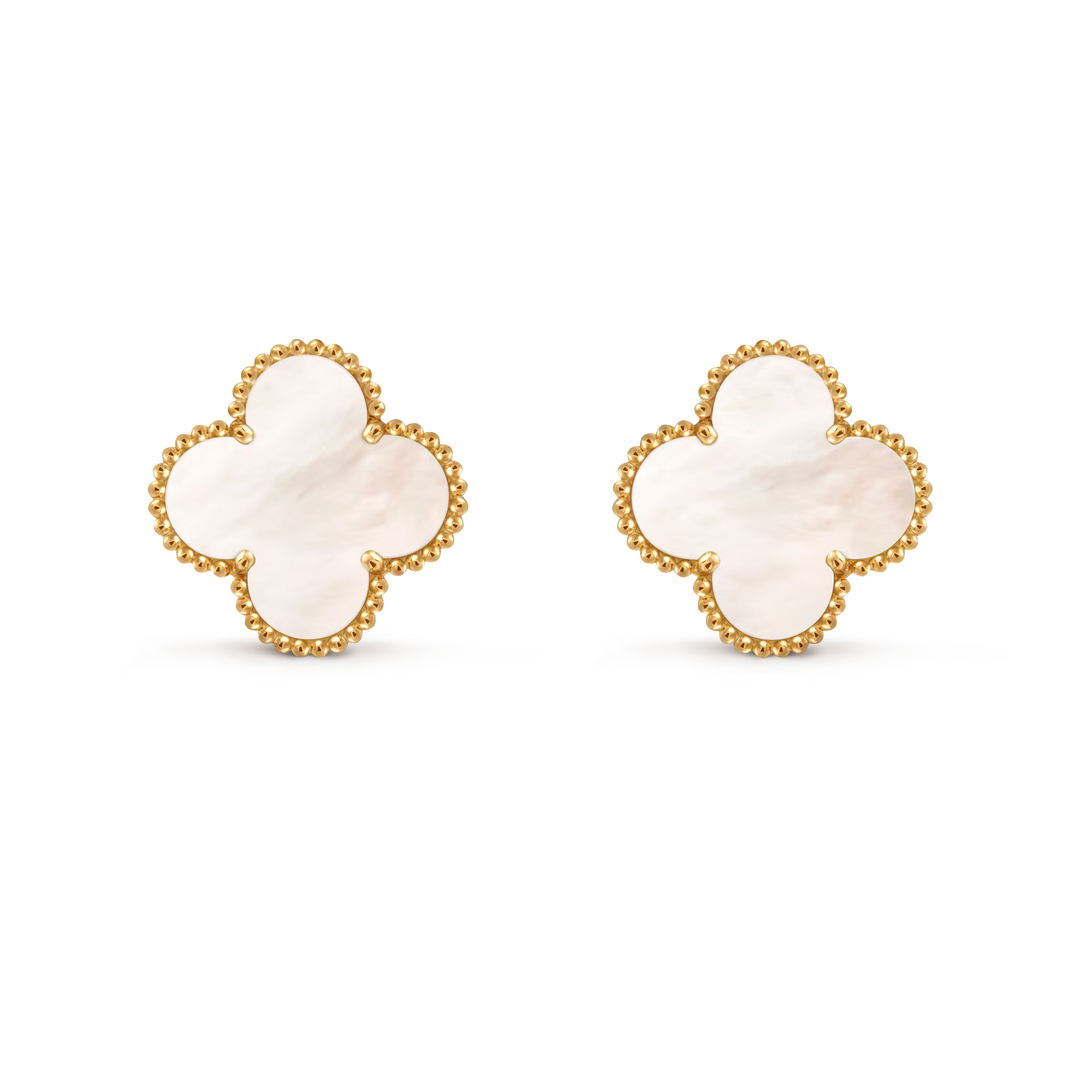 Van Cleef & Arpels Magic Alhambra Single Motif Earrings in 18K Yellow Gold with Mother-of-Pearl - Gemaee  UAE