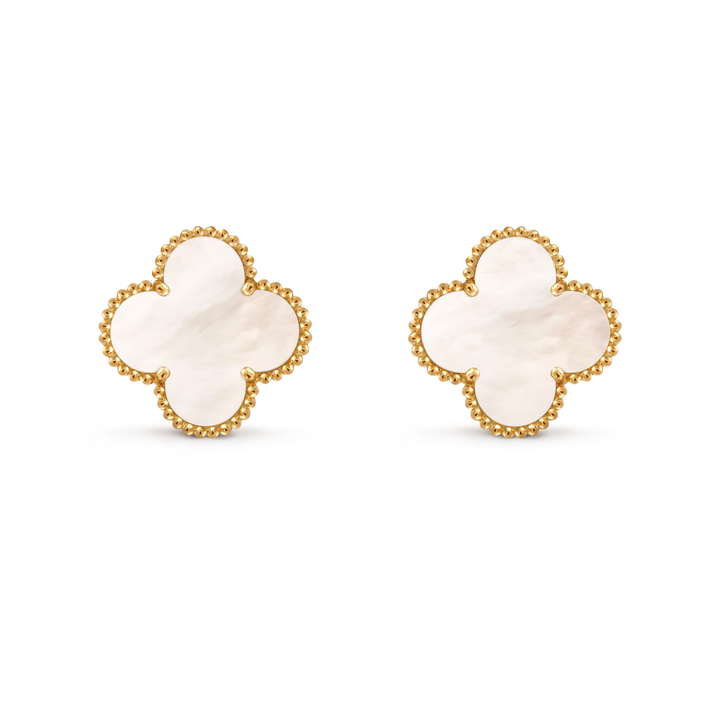 Van Cleef & Arpels Magic Alhambra Single Motif Earrings in 18K Yellow Gold with Mother-of-Pearl - Gemaee  UAE