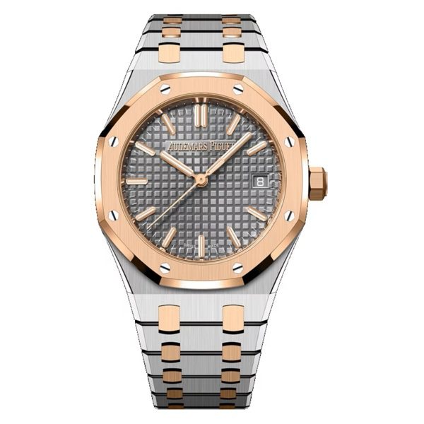 Audemars Piguet Royal Oak Selfwinding 34 mm in Stainless Steel and Pink Gold with Grey Grande Tapisserie Dial - Gemaee  UAE