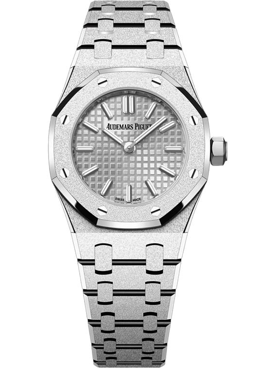 Audemars Piguet Royal Oak Mini Frosted Gold Quartz 23mm in 18K White Gold with Petite Tapisserie Dial - Gemaee  UAE