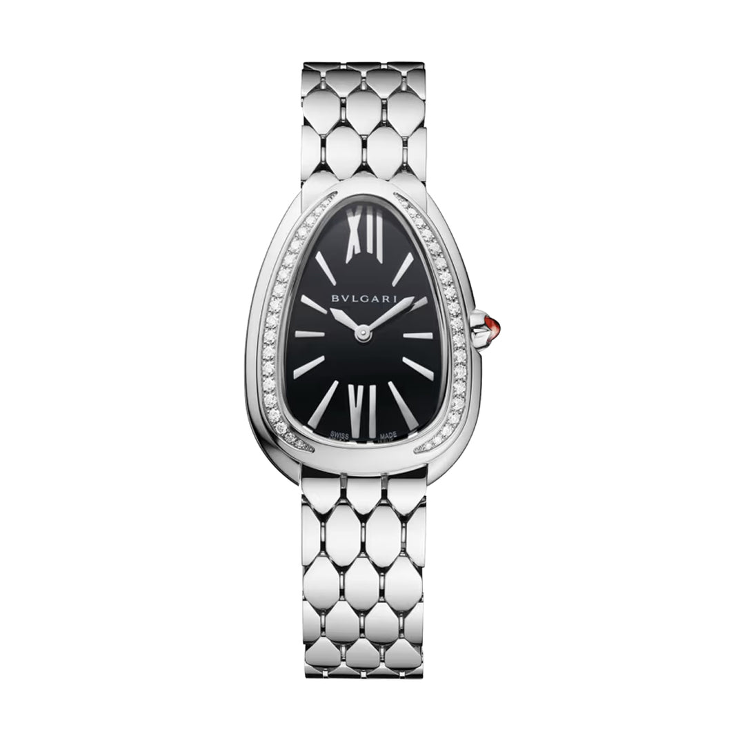 Bulgari Serpenti Seduttori Watch in Stainless Steel with Diamond Bezel and Black Dial - Gemaee  UAE