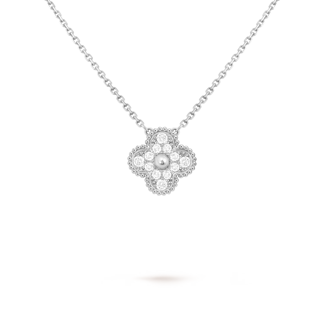 Van Cleef & Arpels Vintage Alhambra Pendant in 18K White Gold with Diamonds - Gemaee  UAE