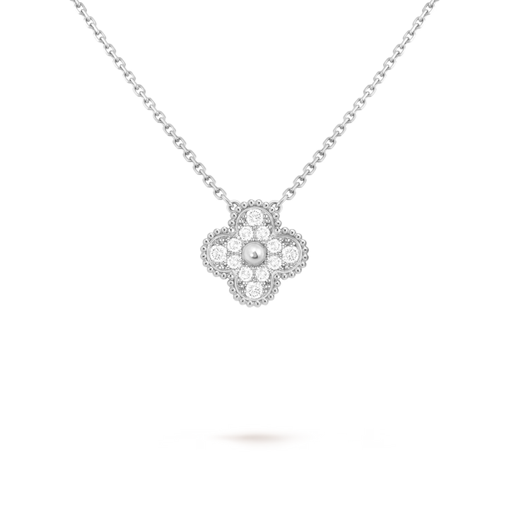 Van Cleef & Arpels Vintage Alhambra Pendant in 18K White Gold with Diamonds - Gemaee  UAE