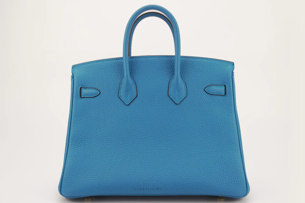 Hermès Birkin 25 Retourne Bag in Blue Zanzibar Togo Leather with Gold Hardware - Gemaee  UAE