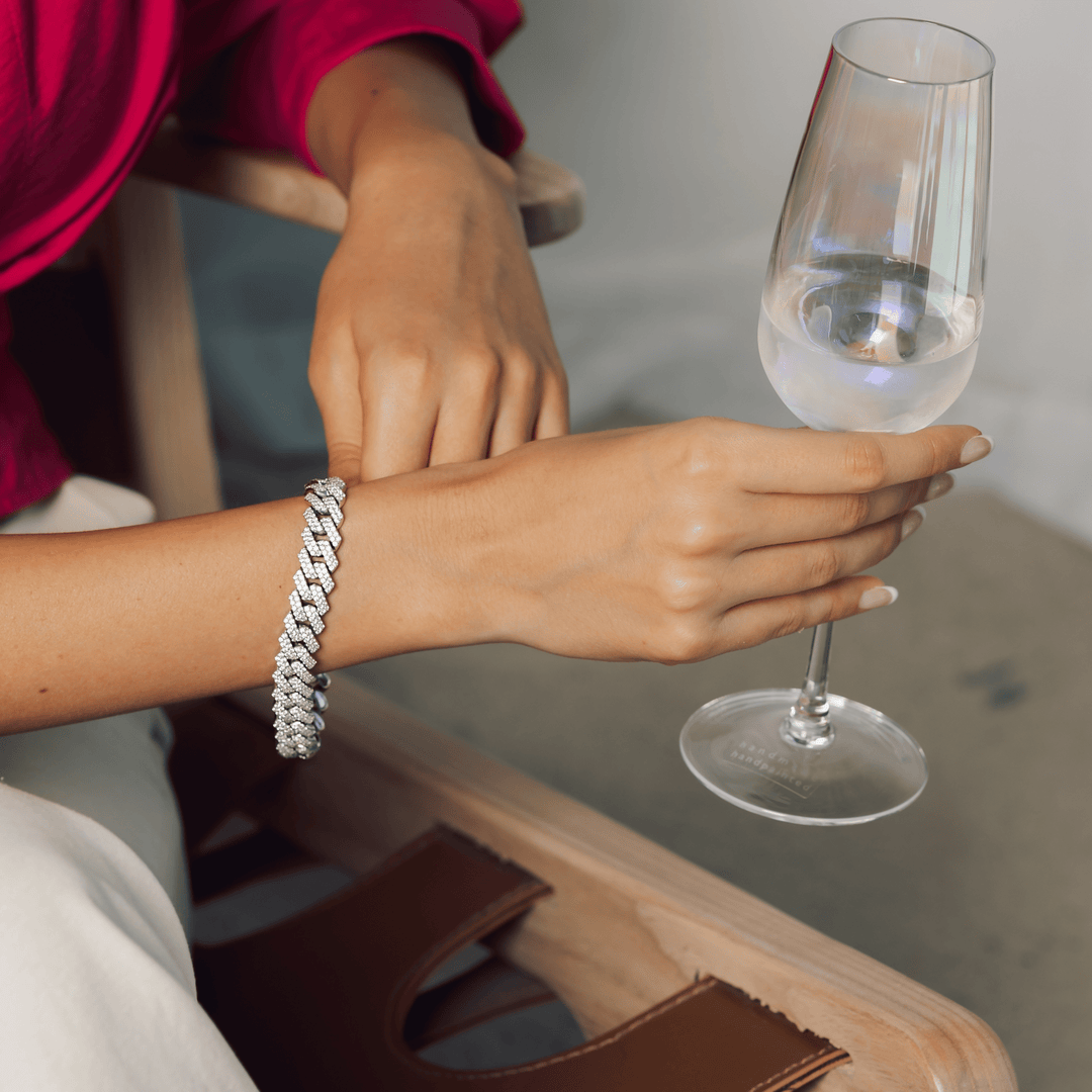 18K White Gold And Lab Grown Diamond Cuban Bracelet - Gemaee UAE