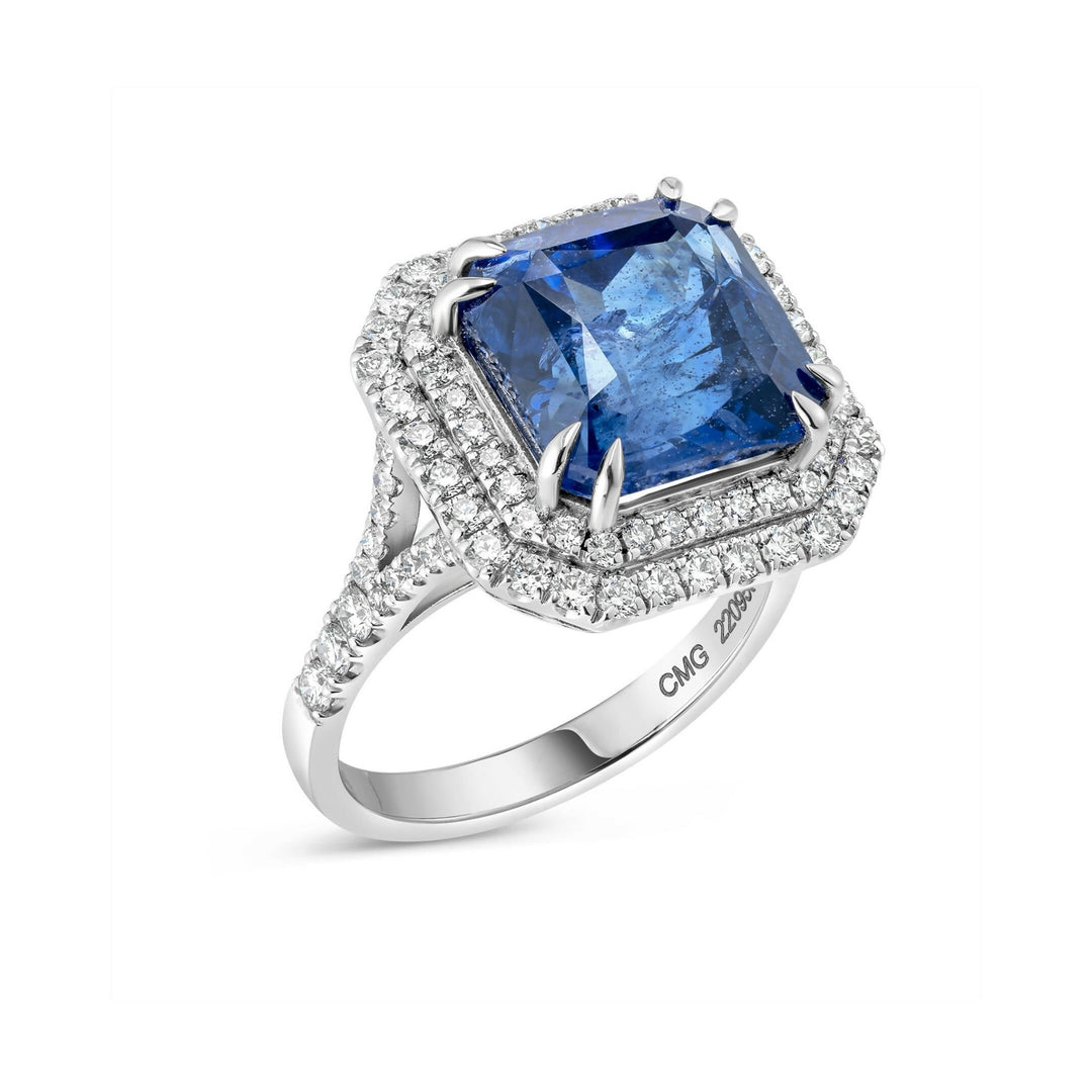 18K White Gold Blue Sapphire Ring-1.06 CT - Gemaee UAE