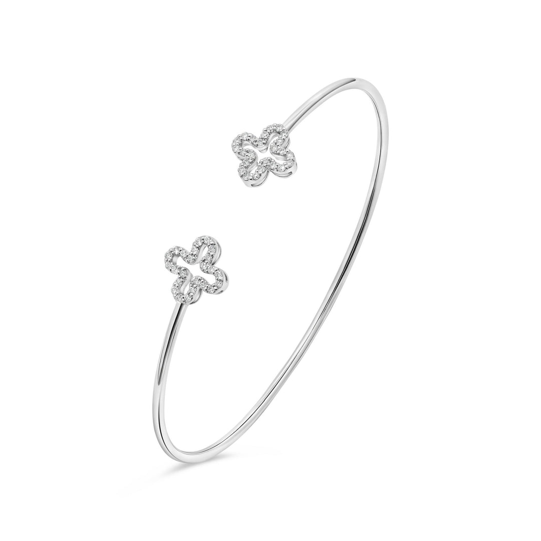 18K White Gold Diamond Two Flower Bracelet - Gemaee UAE