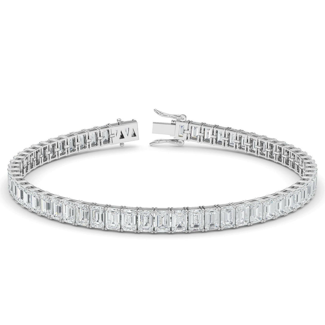 18K White Gold Emerald Cut Lab-Grown Diamond Tennis Bracelet-20 CT - Gemaee UAE