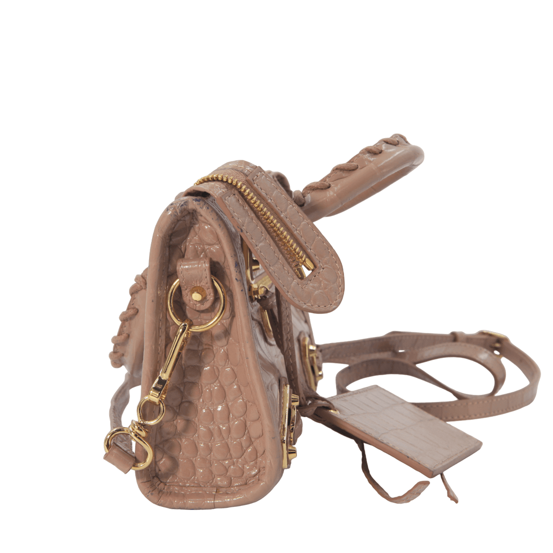 Balenciaga Mini Metallic Edge Shoulder Bag in Shiny Crocodile-Embossed Leather - Gemaee UAE