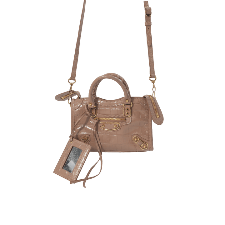 Balenciaga Mini Metallic Edge Shoulder Bag in Shiny Crocodile-Embossed Leather - Gemaee UAE