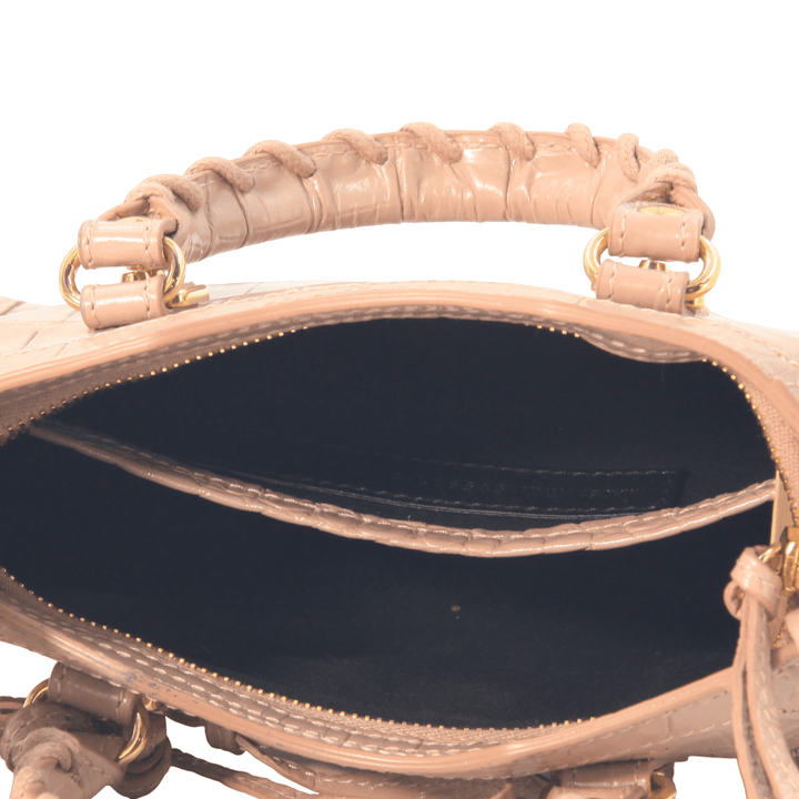 Balenciaga Mini Metallic Edge Shoulder Bag in Shiny Crocodile-Embossed Leather - Gemaee UAE