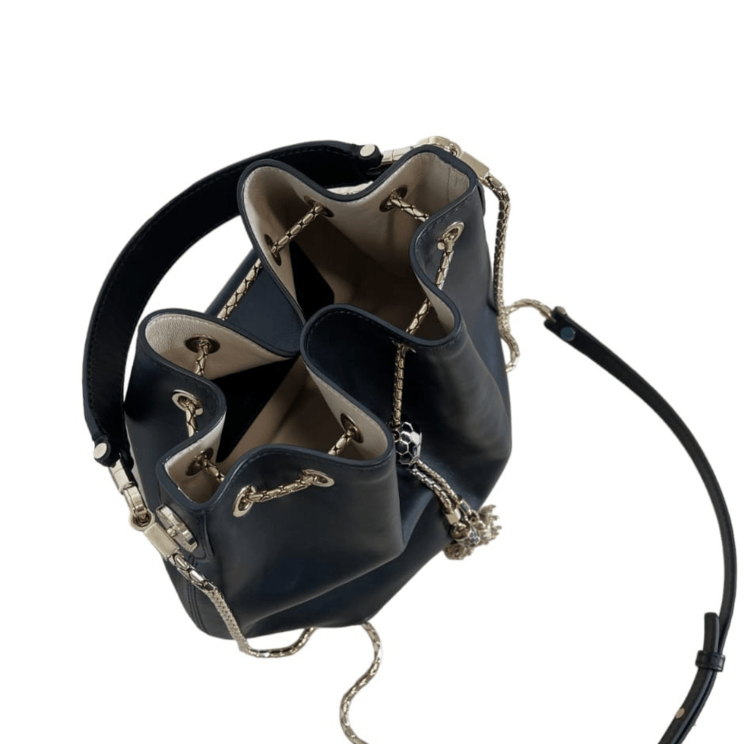 BULGARI Calfskin Serpenti Forever Bucket Bag Black Gemaee UAE