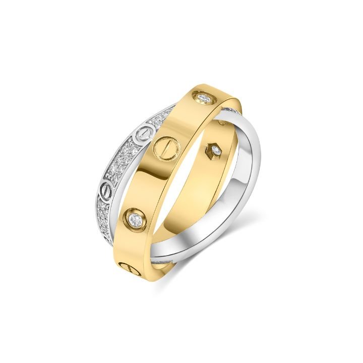 Cartier Love Diamond Gold Double Band Ring - Gemaee UAE