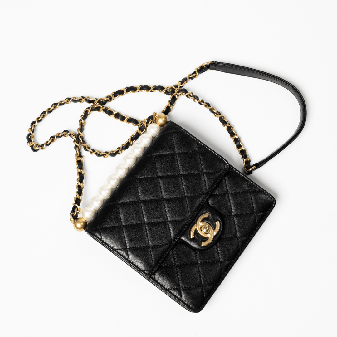 Chanel Black Quilted Lambskin Small Chic Pearls Gold Hardware, 2020 - Gemaee UAE