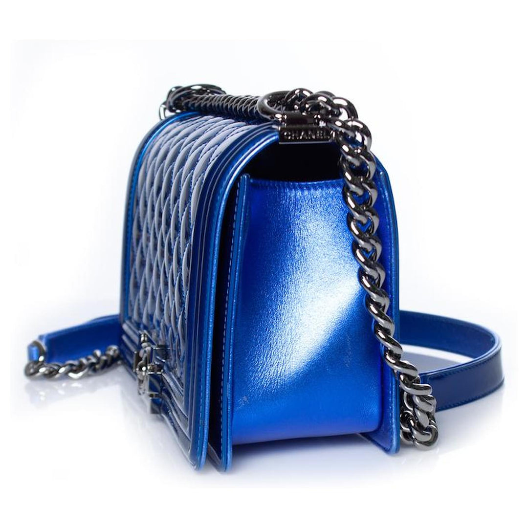 Chanel Boy blue patent shoulder bag - Gemaee UAE