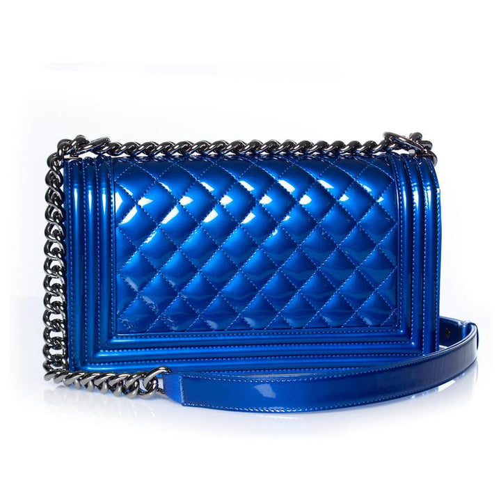 Chanel Boy blue patent shoulder bag - Gemaee UAE