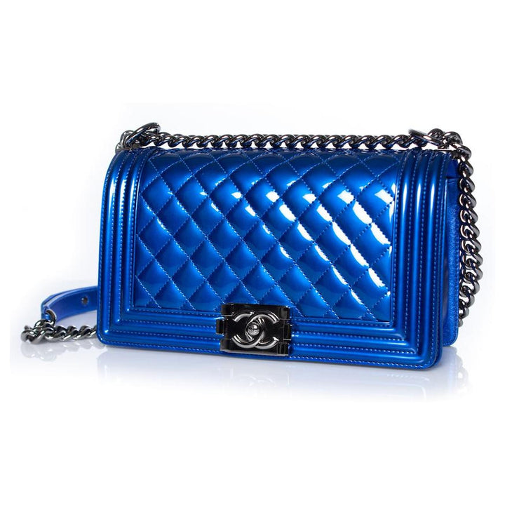 Chanel Boy blue patent shoulder bag - Gemaee UAE