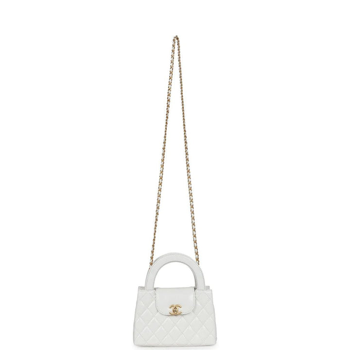 Chanel Small Kelly Shopper White Shiny Aged Bag Calfskin Brushed Gold Hardware - Gemaee UAE
