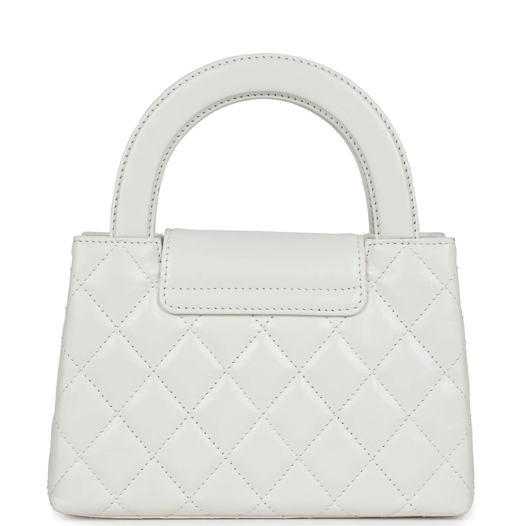 Chanel Small Kelly Shopper White Shiny Aged Bag Calfskin Brushed Gold Hardware - Gemaee UAE