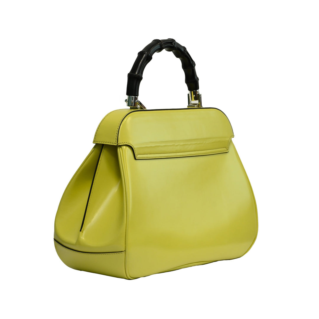 Gucci Lime Yellow Patent Leather Lady Lock Bamboo Top Handle Bag - Gemaee UAE