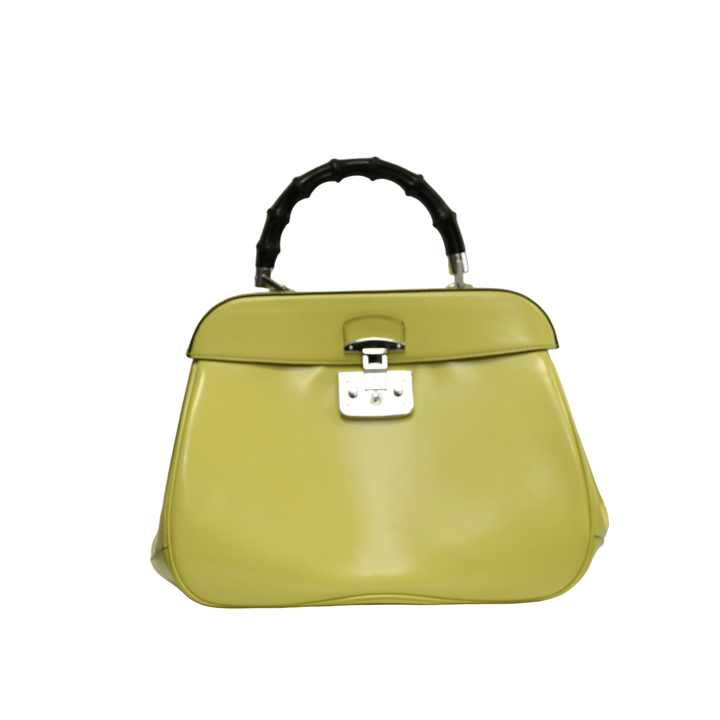 Gucci Lime Yellow Patent Leather Lady Lock Bamboo Top Handle Bag - Gemaee UAE