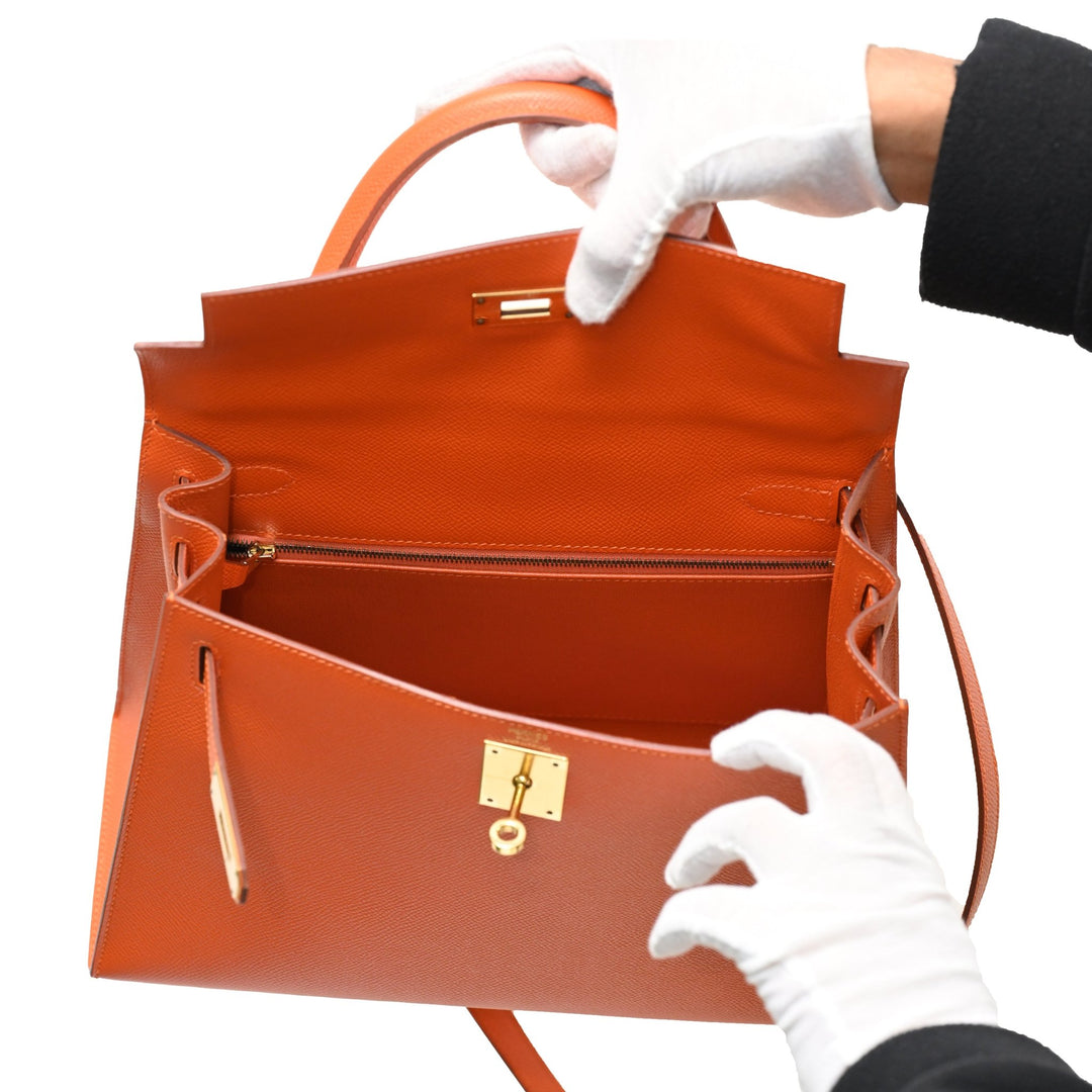 Hermès Orange Kelly Epsom 28 with gold hardware - Gemaee UAE