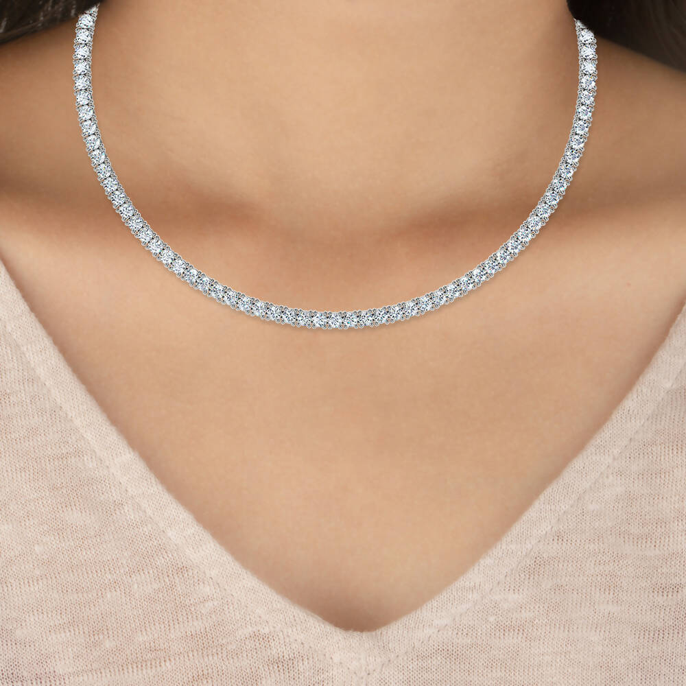 Lab-Grown full Diamond Tennis Necklace 25 CT TW - Gemaee UAE