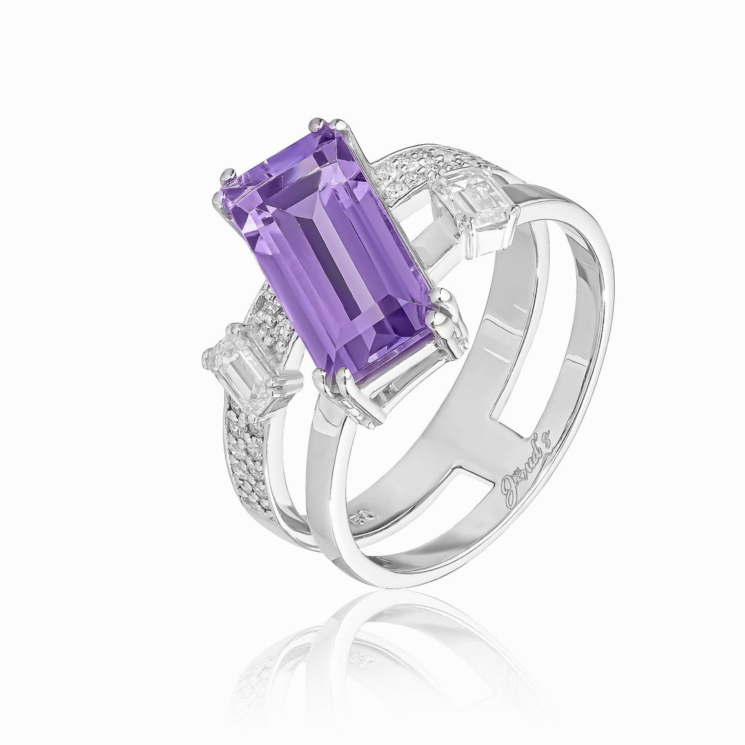 LORRIVE RING DIAMOND AMETHYST WHITE GOLD - Gemaee UAE